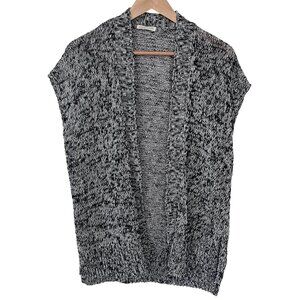 Eileen Fisher Organic Linen Cotton Grain Twist Open Front Cardigan Black/White